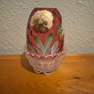 Hand-Painted Fenton Ruby Red Cranberry Floral Fairy Lamp